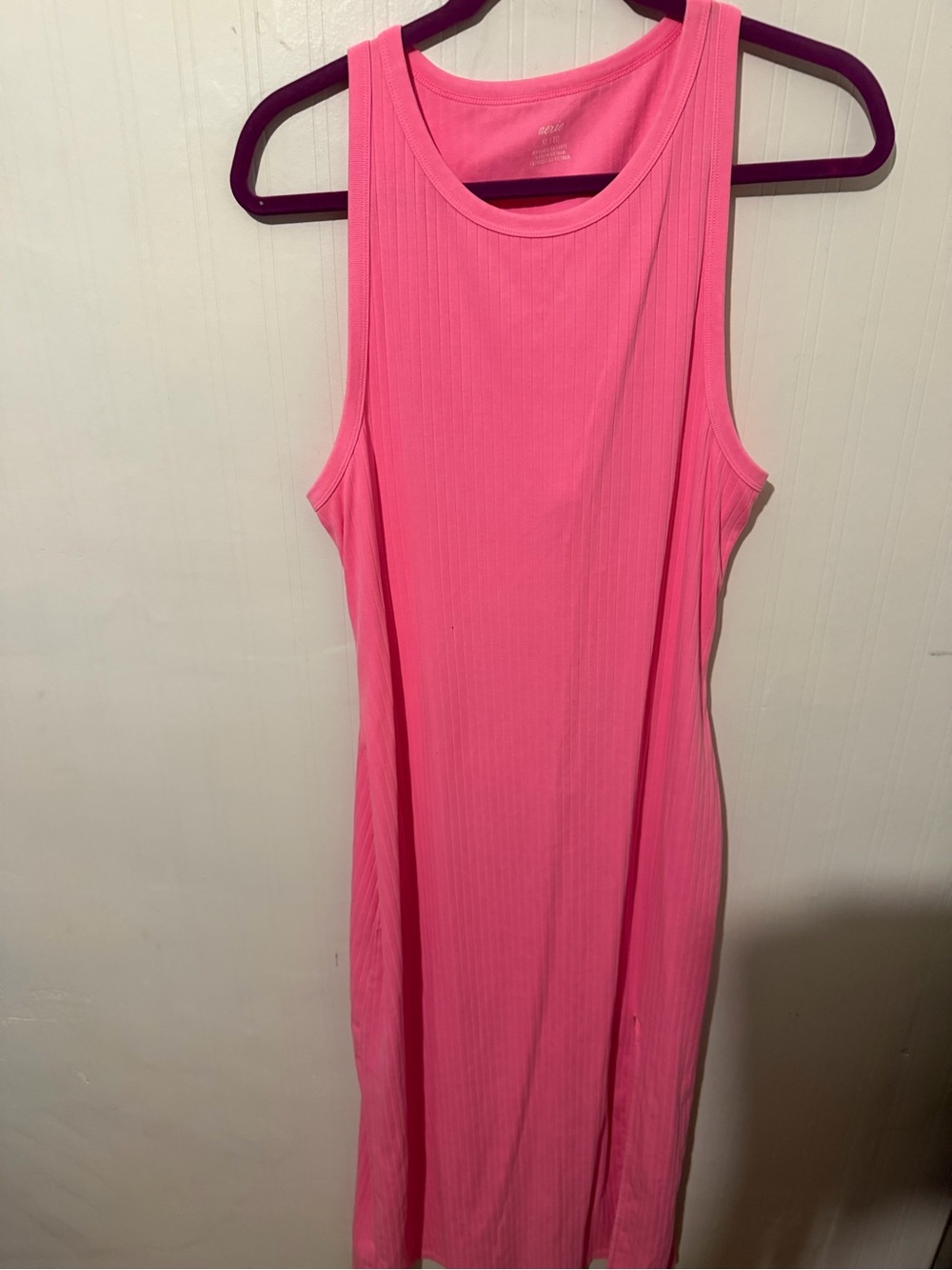 Aerie Sleeveless Ribbed Pink Tank Dress open lower back XL